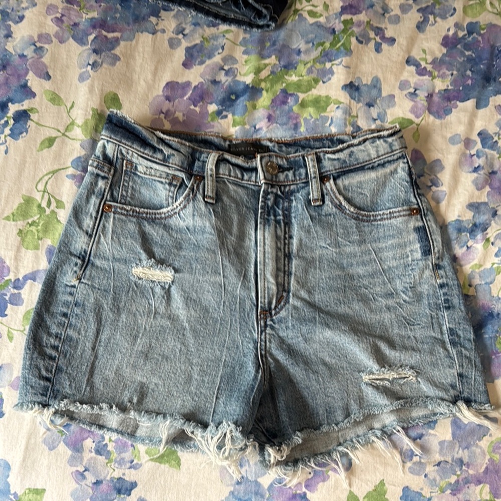Silver Jeans Blue Jean Shorts High-Waisted Distressed
